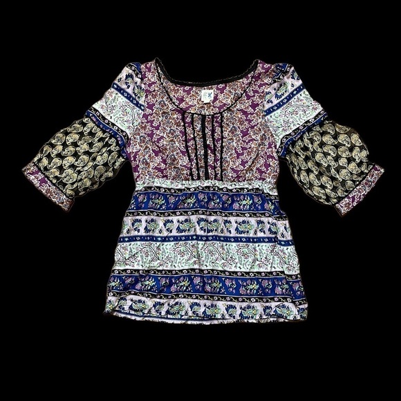 Edme & Esyllte Womens boho Cotton Silk Multicolor Floral Top Blouse 3/4 Sleeve - Picture 2 of 10